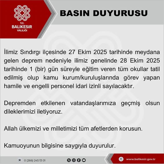 BALIKESİR'DE OKULLAR TATİL EDİLDİ